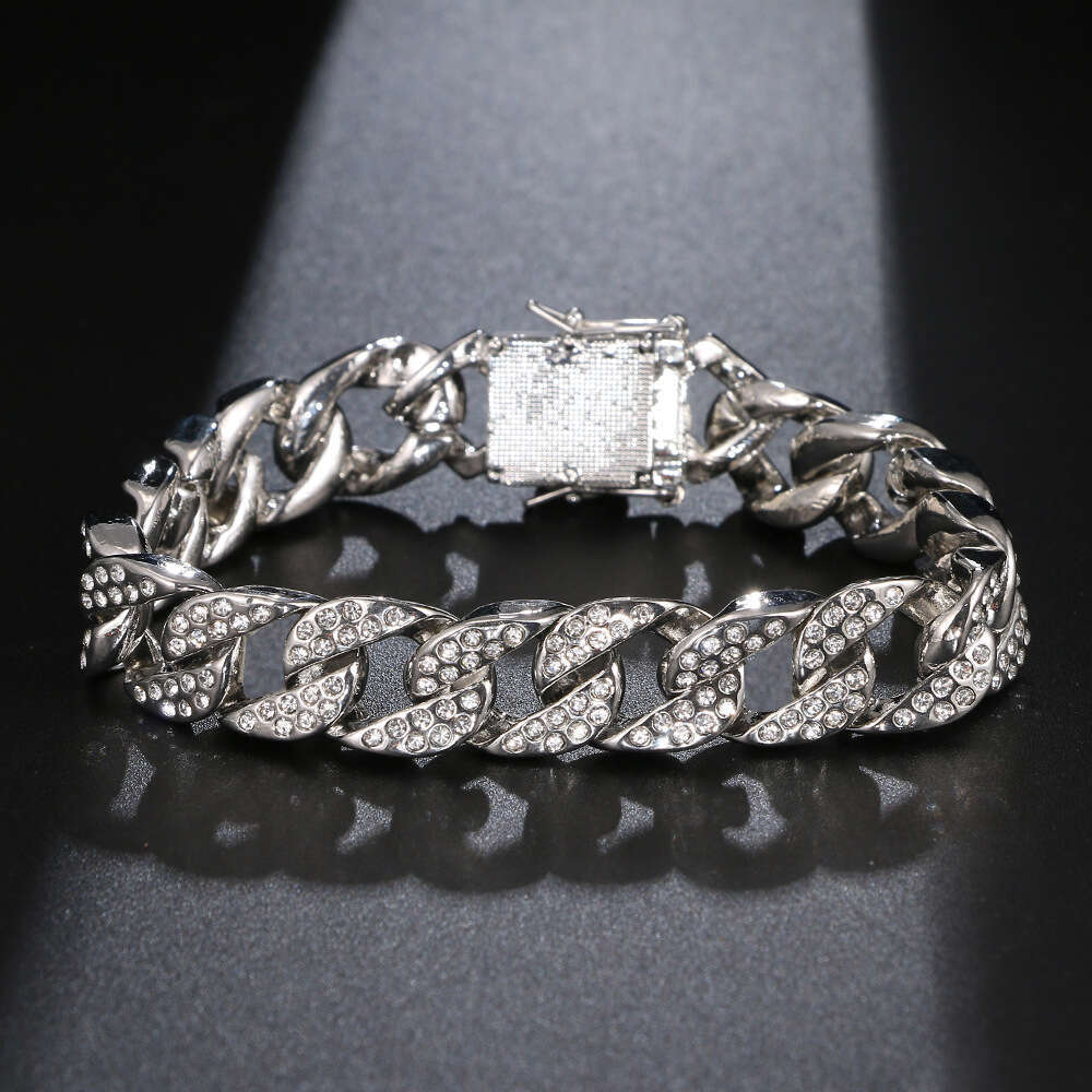 Cross-border European and American hip-hop zircon bracelet, 12mm double-row full-diamond Cuban chain, real gold-plated, high-quality men's bracel