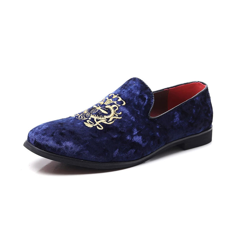 Embroidery Designer dress shoes for men and women Luxury loafers suede leather casual loafers flats office black blue shoes with dust bag
