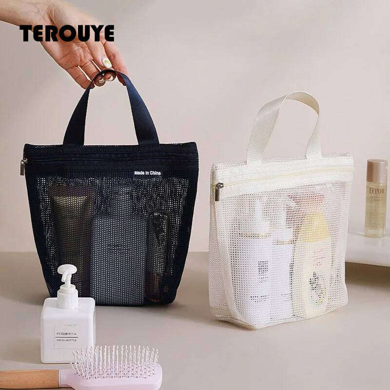 Mesh Makeup Toiletry Storage Bags Handbags Portable Travel Washing Body Shower Tools Hanging Cosmetic Organizer Pouch TEROUYE
