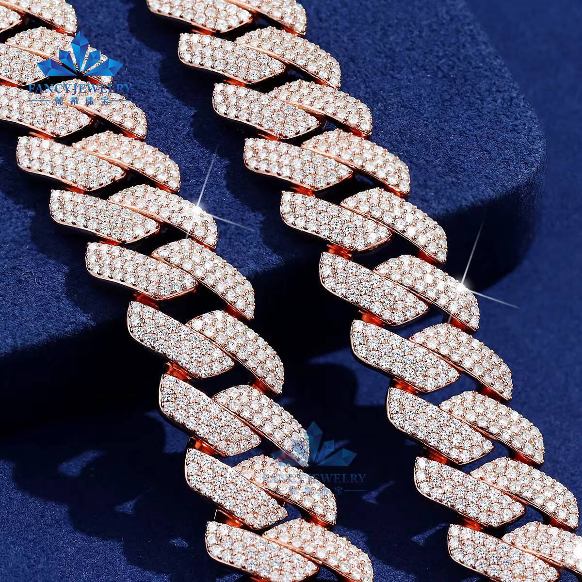 Fine Jewelry 8mm-12mm Iced Prong Cuban Link Chain Gold Plated Hip Hop Moissanite Set Wedding Gift Engagement Party
