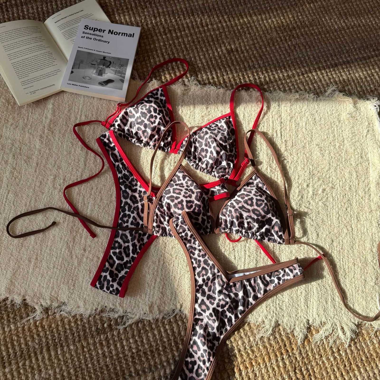 Women's Swimwear 2025 New Women's Two-Piece Leopard Print Sexy Swimsuit Triangle Tie Bikini