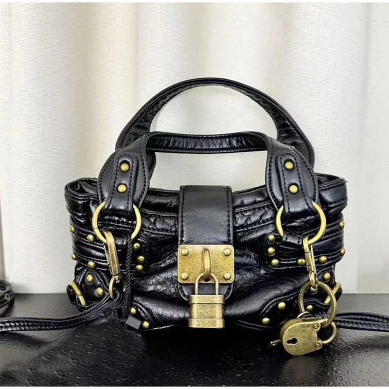 Vintage Rivet Handbag Fashion Highend Y2k Style Motorcycle Bag Leopard Print High-quality Pu Shoulder Crossbody Bag Wallet 260303