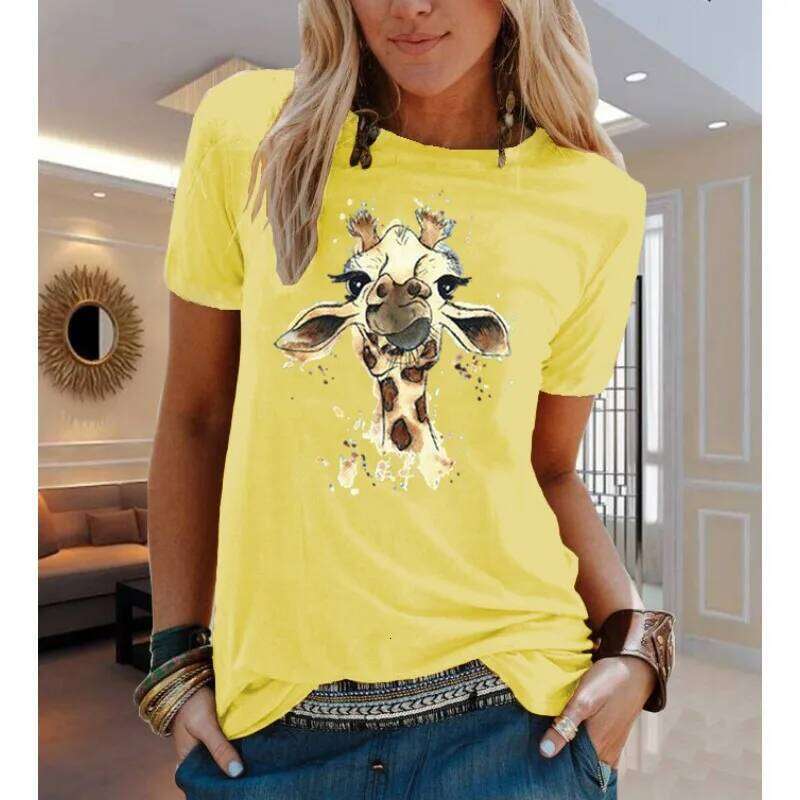COTTON 100% Animal Flower Print Short Sleeve T-shirt Woman Aesthetic Clothes Women Clothing Graphic T Shirts Oversized Tops XJ260306