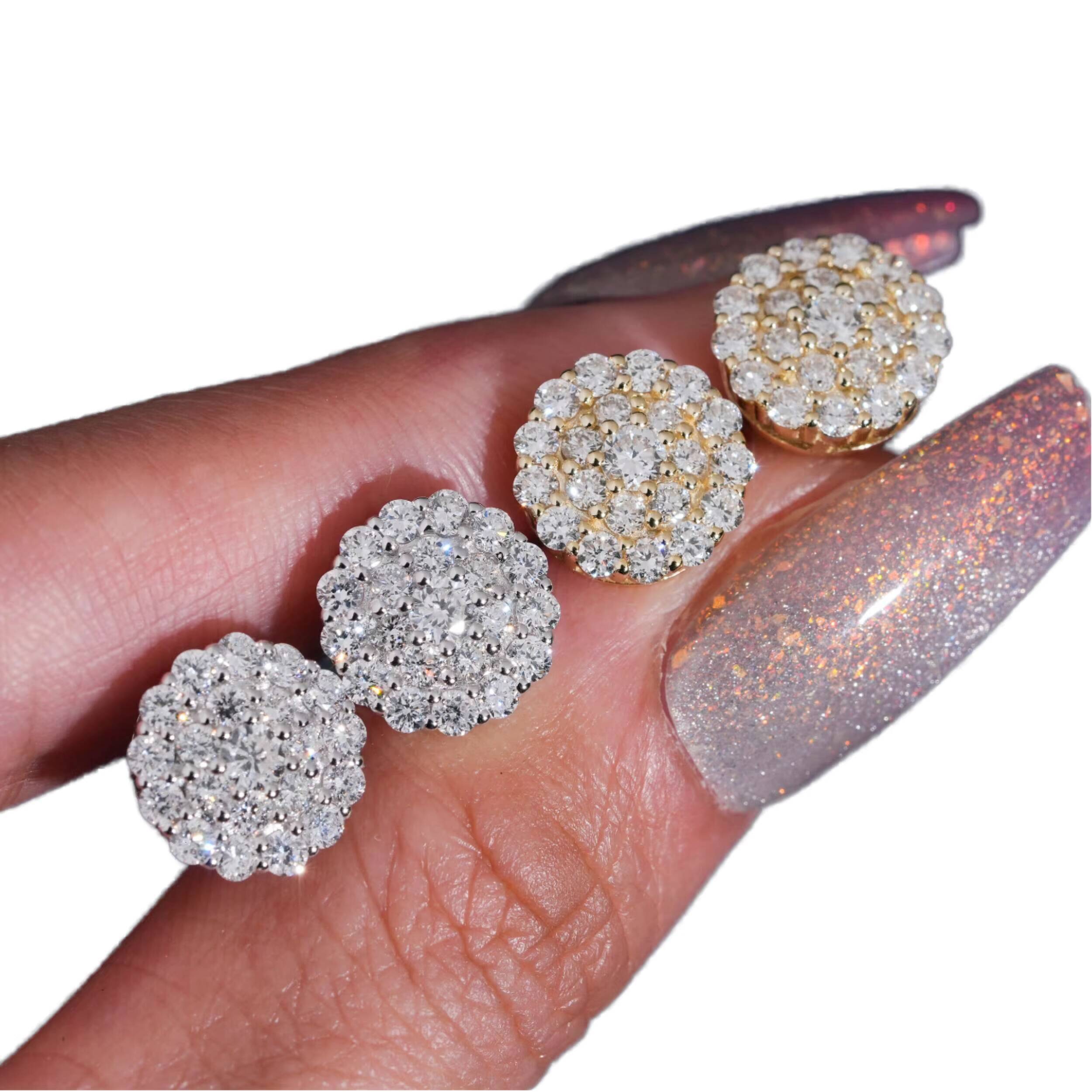 11mm Trendy Lab Diamond Stud Earrings Gold Plated 925 Silver Hip Hop Style with Iced Out Certificate for Women