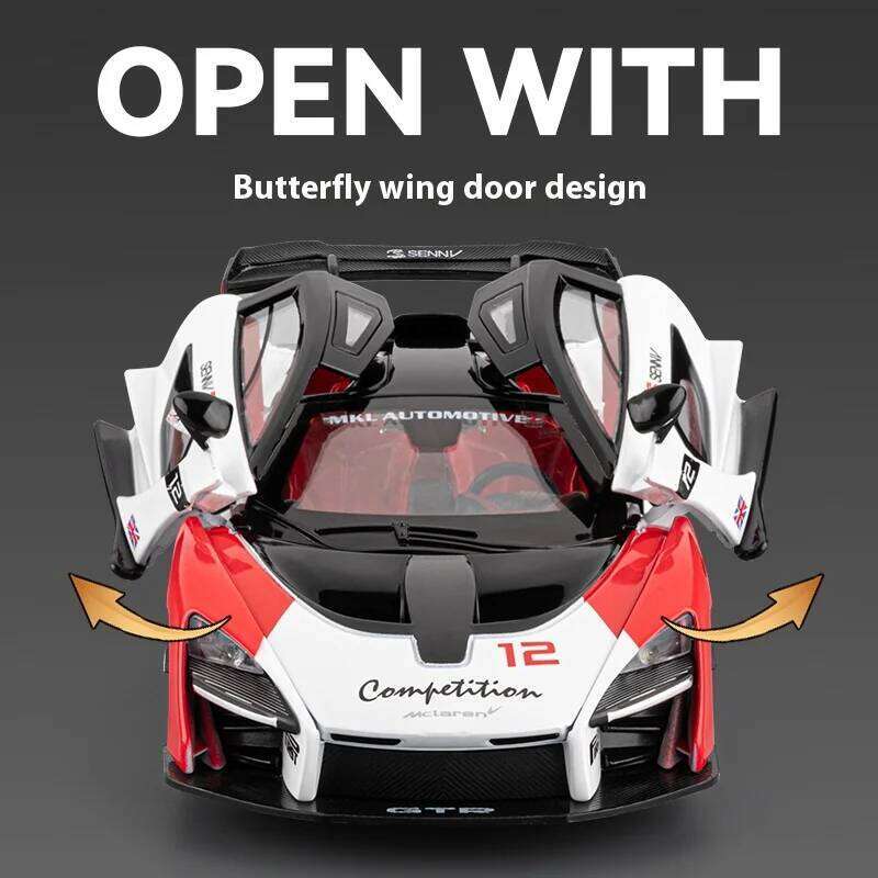 Simulated 1/24 McLaren Senna model with sound and lights, track version sports car model, boys gift, collection ornaments Z260306
