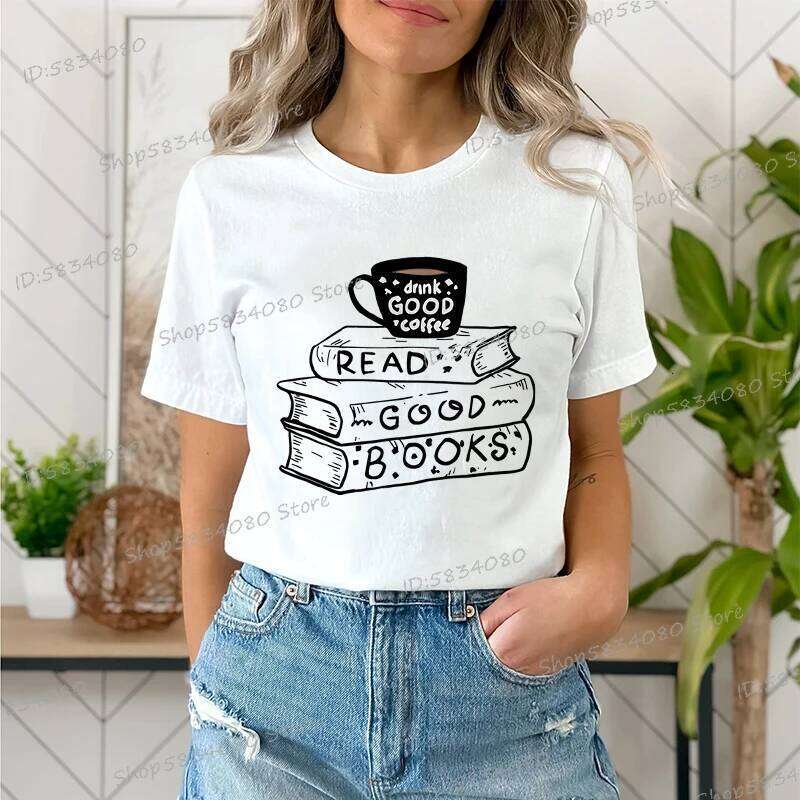 Casual Vintage T Shirt Women Trendy Bookish Short Sleeve T-shirt Book Party Gift Coffee Lover Summer Clothes XJ260306