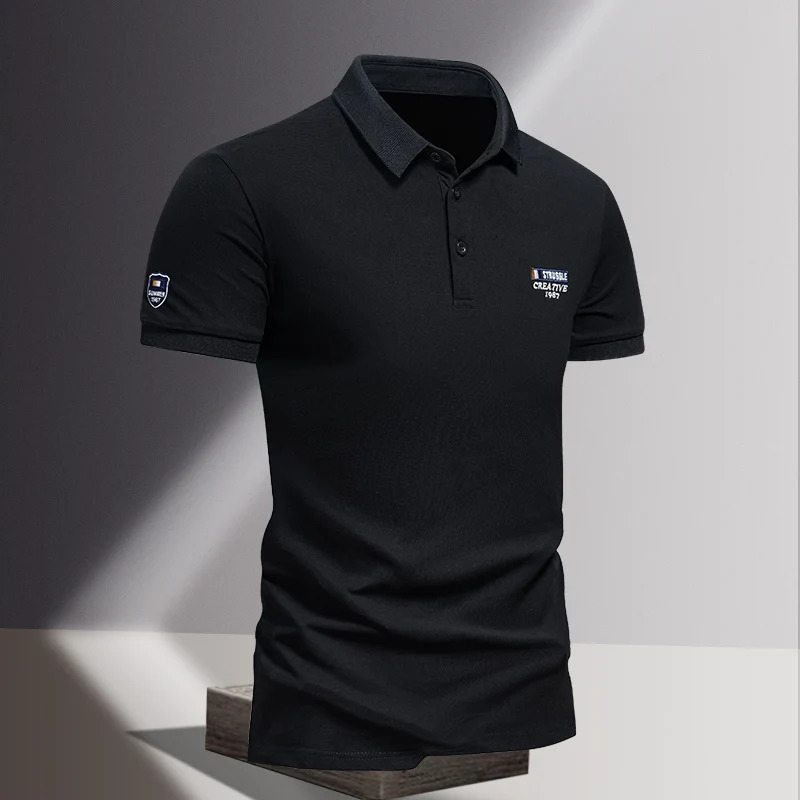Summer Boyfriend Mens Clothing Letter Pullover Turn-down Collar Button Short Sleeve Epaulet Formal T-shirt Casual Classic Tops 260304