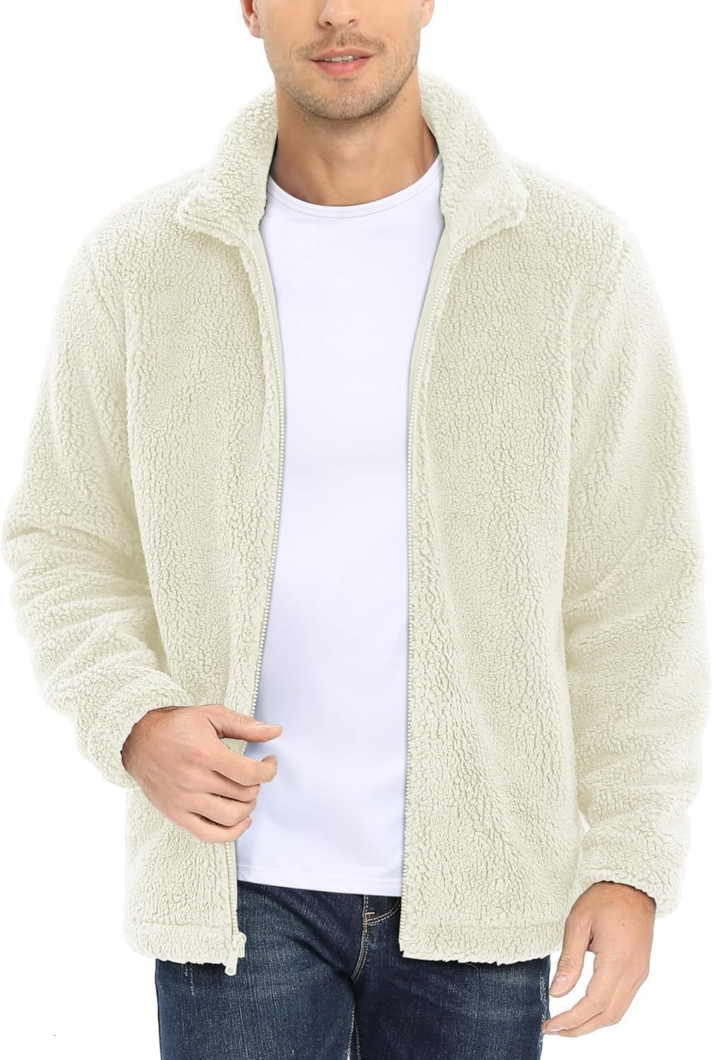 MAGCOMSEN Winter Mens Hoodies Zip Up Fuzzy Sherpa Lined Fleece Hooded Sweatshirt 2 Pockets Warm Heavy Thick Jacket 251205