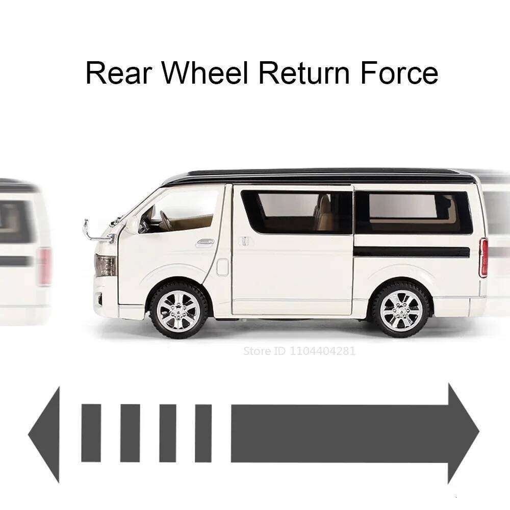 1:32 Hiace Alphard Car Toys Diecast Alloy Model Doors Opened Sound Light Pull Back Rubber Tire Miniature Vehice Boy Fun Toy Gift Z260306