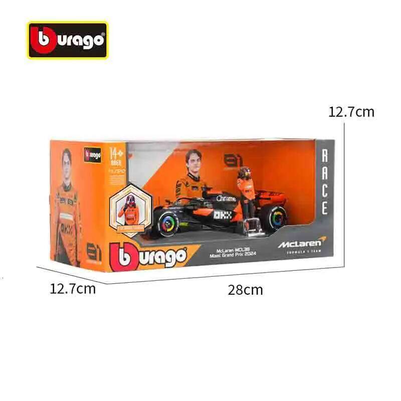 Bburago 1:24 Mclaren MCL38 #81#4 Miami Grand Prix 2024 Racing Formula Car Static Diecast with Figure Alloy Model Z260306