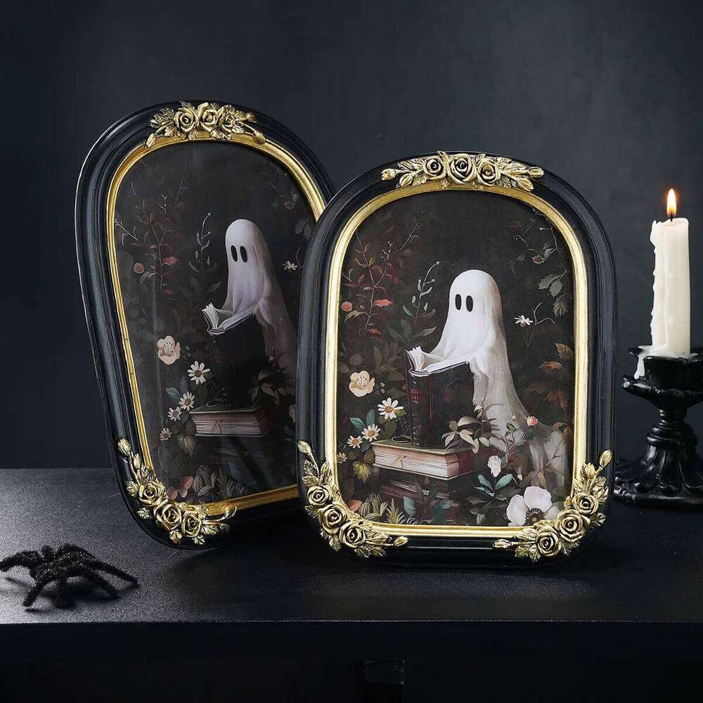 1PC,Halloween Decor Resin material ghost Reading rose arched home desktop decoration photo frame ornament H260306