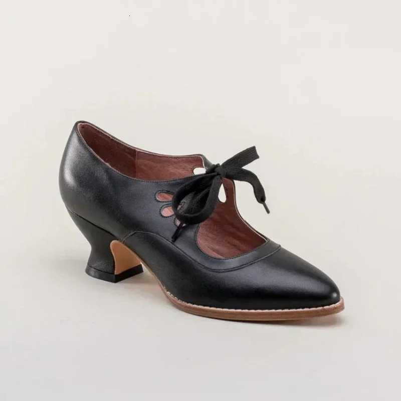 Retro Jane Pumps Woman Vintage Lace Up Low Heel Dress Zapatos Ladies Butterfly Wing Derby Shoes Plus Size 260306