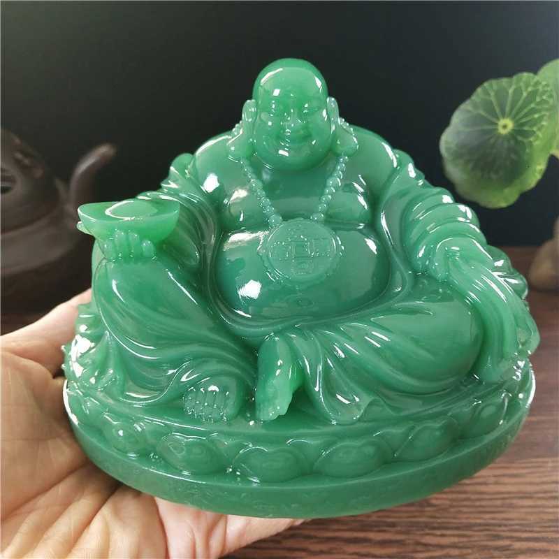 Laughing Buddha Statue Chinese Feng Shui Man made Jade Maitreya Sculpture for Home DecorationT260307