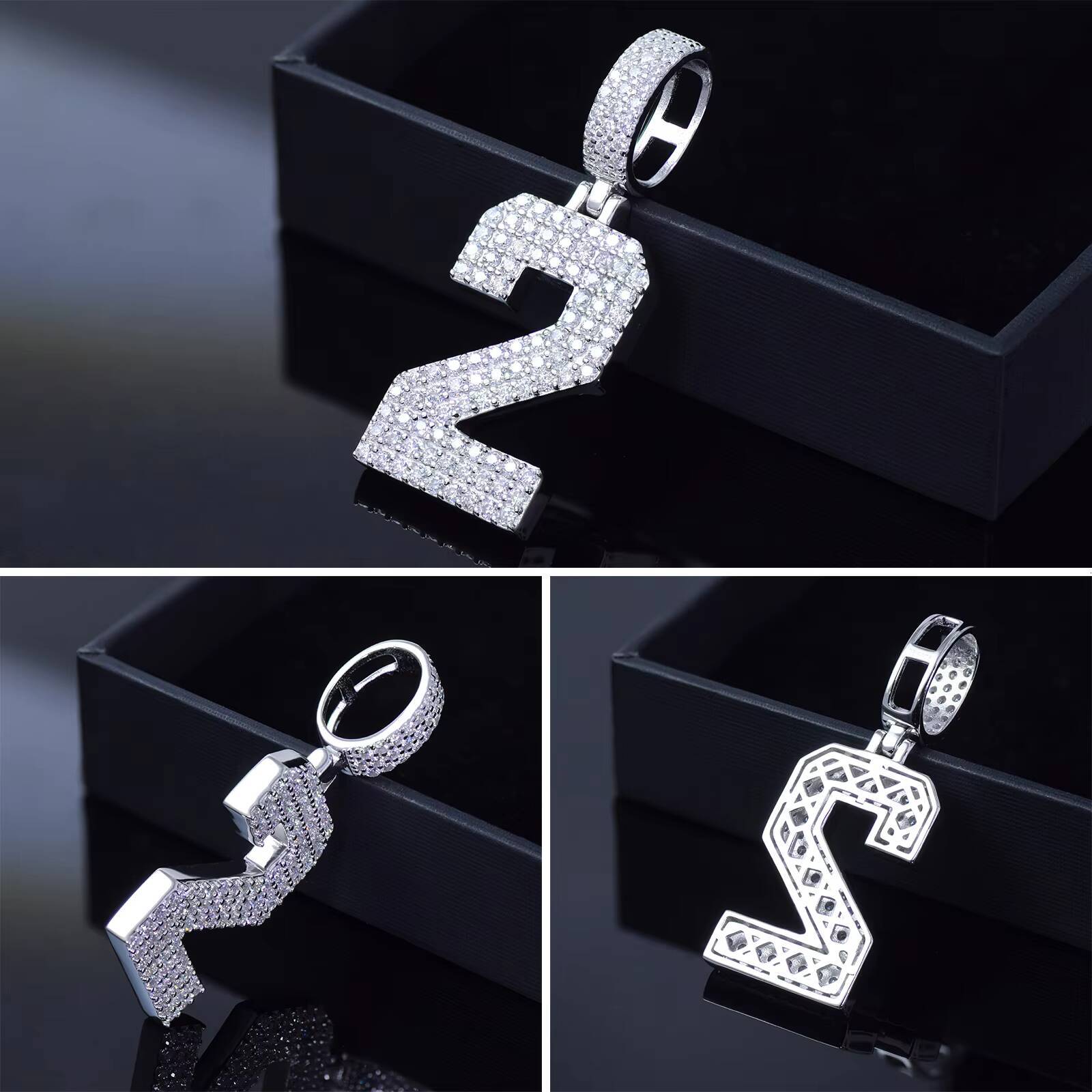 Customize GRA Certified D-color Moissanite Hip-hop Style Necklace S925 Sterling Silver Lucky Numbers 0-9 Unisex