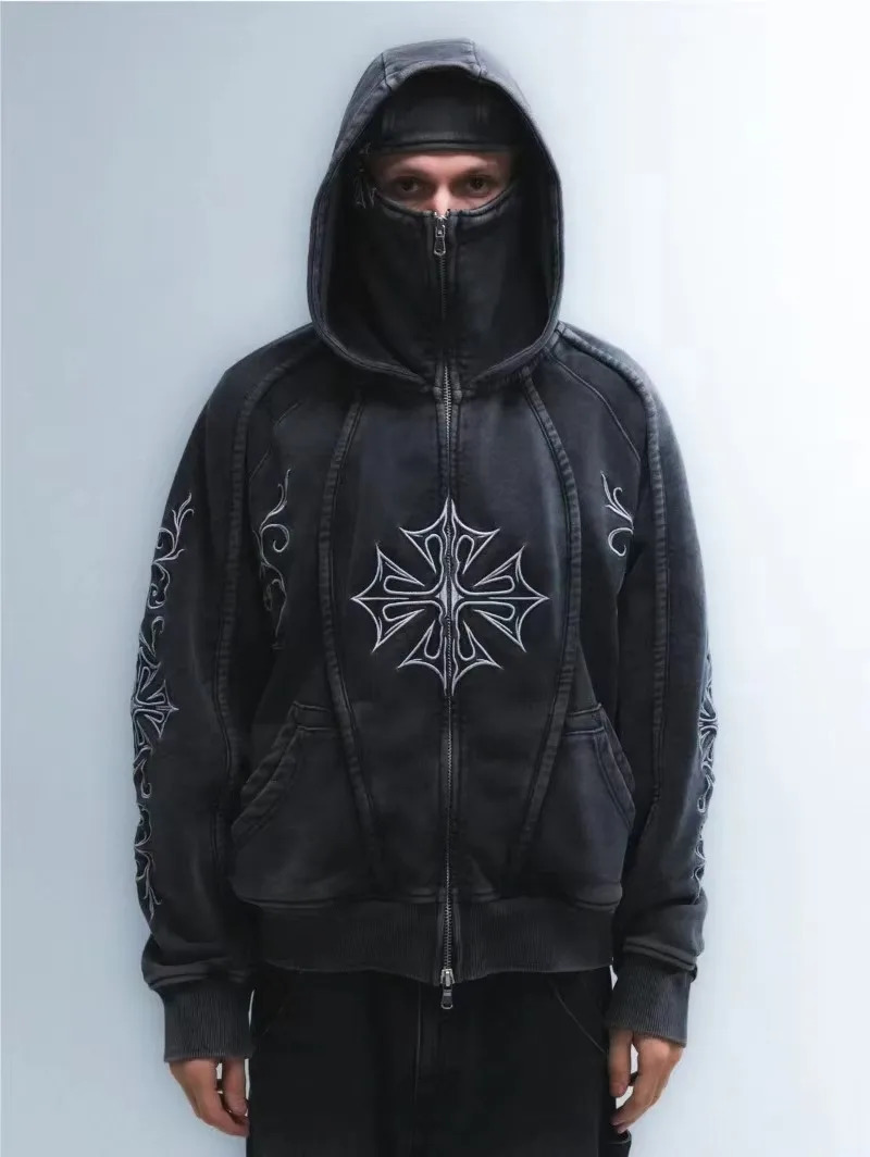 2026 American Fashion Heavy Zipper Hoodie Men Street Hip Hop Vintage Casual Loose Sweatshirt Unisex Punk Rock Joker Hoodie 260228