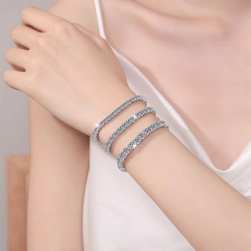 Fine Jewelry Wholesale 3mm 4mm 5mm Hip Hop Ice Out Bracelet 925 Sterling Silver Moissanite Diamond Tennis Chain Bracelet for Men
