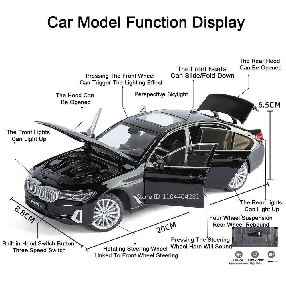 1:24 325Li 530Li Alloy Diecast Toy Car Model Four Wheel Suspension Sound Light Pull Back Miniature Vehice Decorative Collectible Z260307