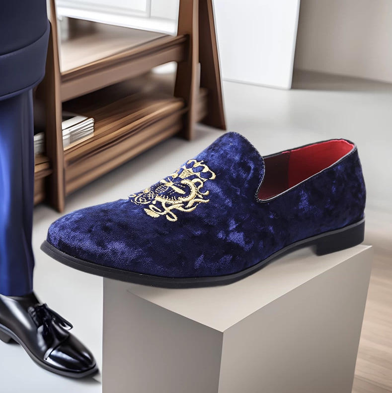 Embroidery Designer dress shoes for men and women Luxury loafers suede leather casual loafers flats office black blue shoes with dust bag