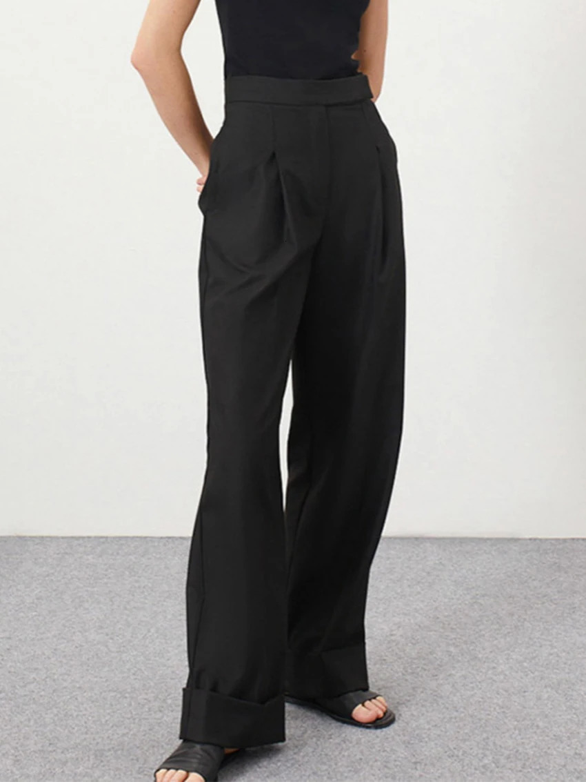 Parc Fee Fashion Loose Black Office Womens Pants Casual High Waist Wide Trousers Elegant Classic Full Length Female 260306