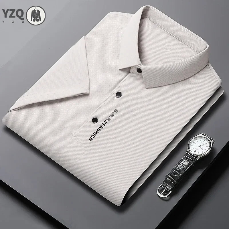 Summer Mens Business Casual Solid Color Short Sleeved POLO Shirt Comfortable and Cool Fashion T-shirt 260304