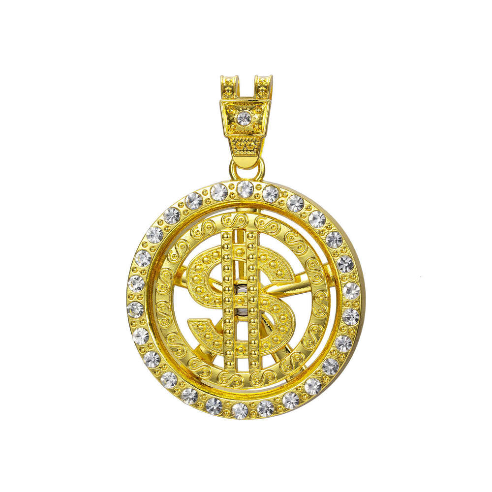High-quality bearings ensure smooth rotation. Classic rotating dollar pendant necklace, a hot-selling cross-border hip-hop accessory