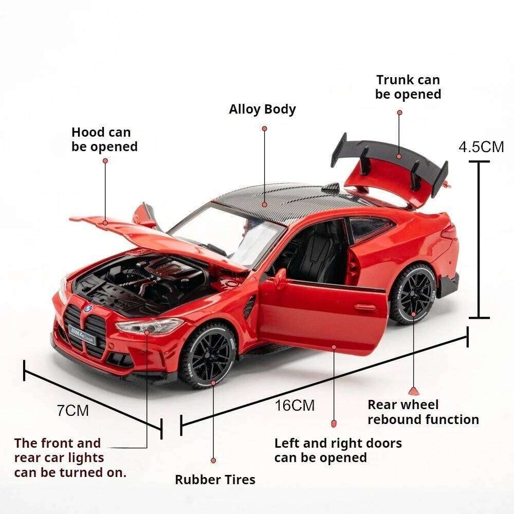1:32 Scale M4 Alloy Model Diecast Toys Sportcar Sound Light Pull Back Doors Opened Rubber Tires Miniature Vehices Friend's Gifts Z260306