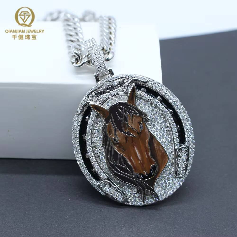 Iced Out Moissanite Diamond Pendant 925 Sterling Silver Round HipHop Pendant Necklace Custom Name Number Commemorative Pendant