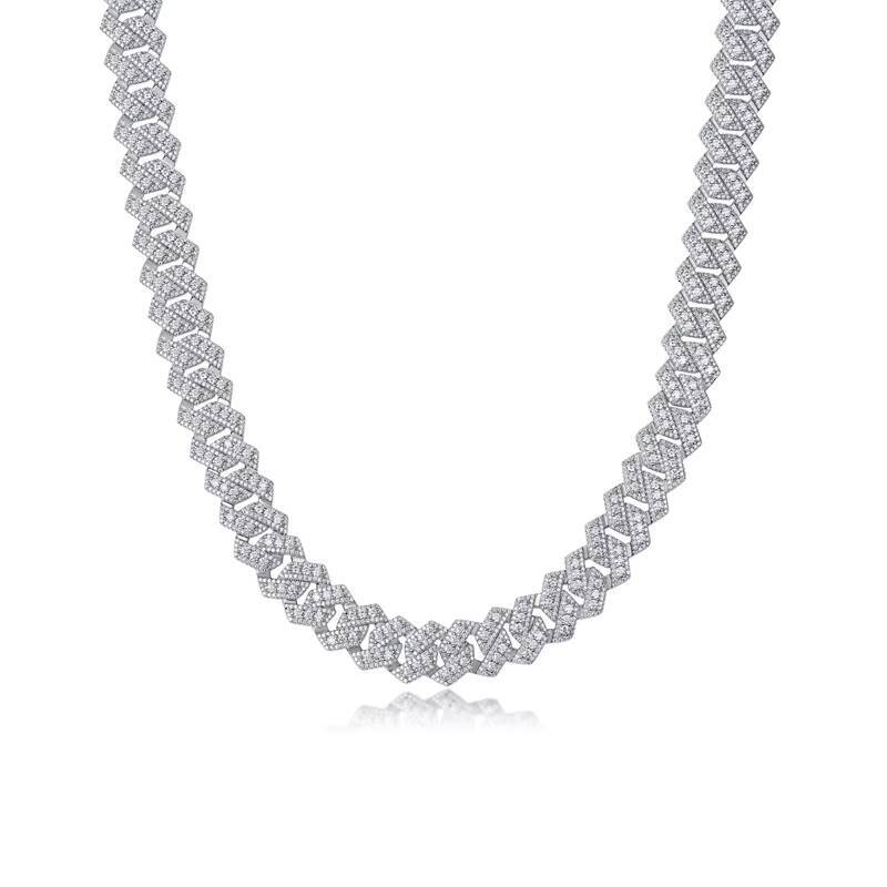 Full Moissanite Double Row Cuban Necklace S925 Silver Plated 18K Gold Hip Hop Style for Men Certified Jewelry Hip Hop Necklace