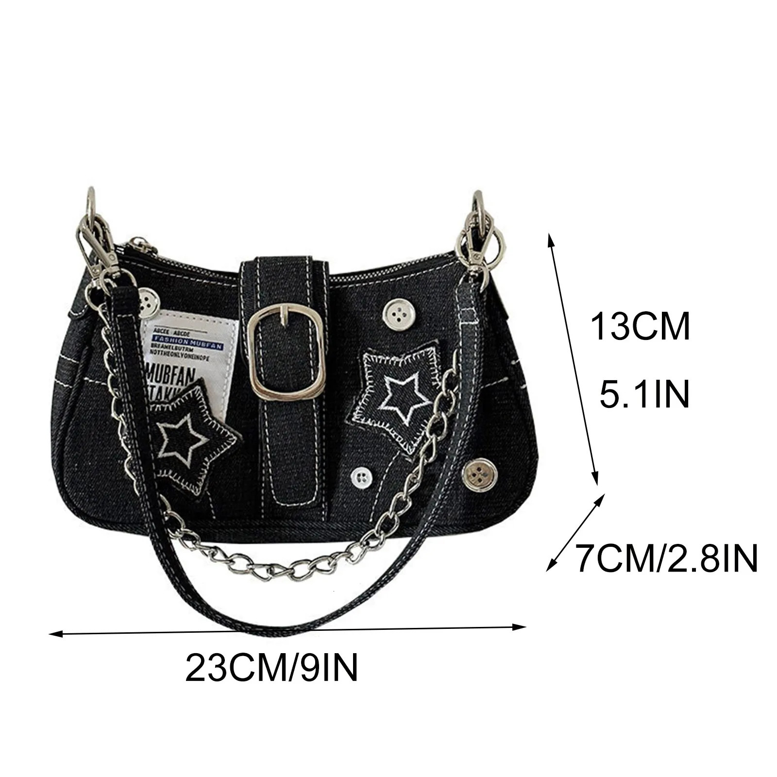 Y2k Fashion WomenS Handbags Stars Pattern Cool Girls Underarm Bag Fashion Canvas Female Small Shoulder Bags Chain Tote Purses 260303