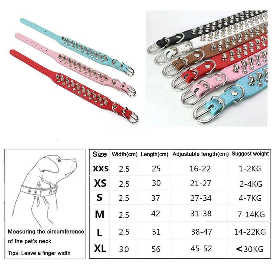 Adjustable collar Neck Strap Supplies PU Leather Punk Rivet Spiked Collar Pet Collars For Small Dog Cat 26Y0301
