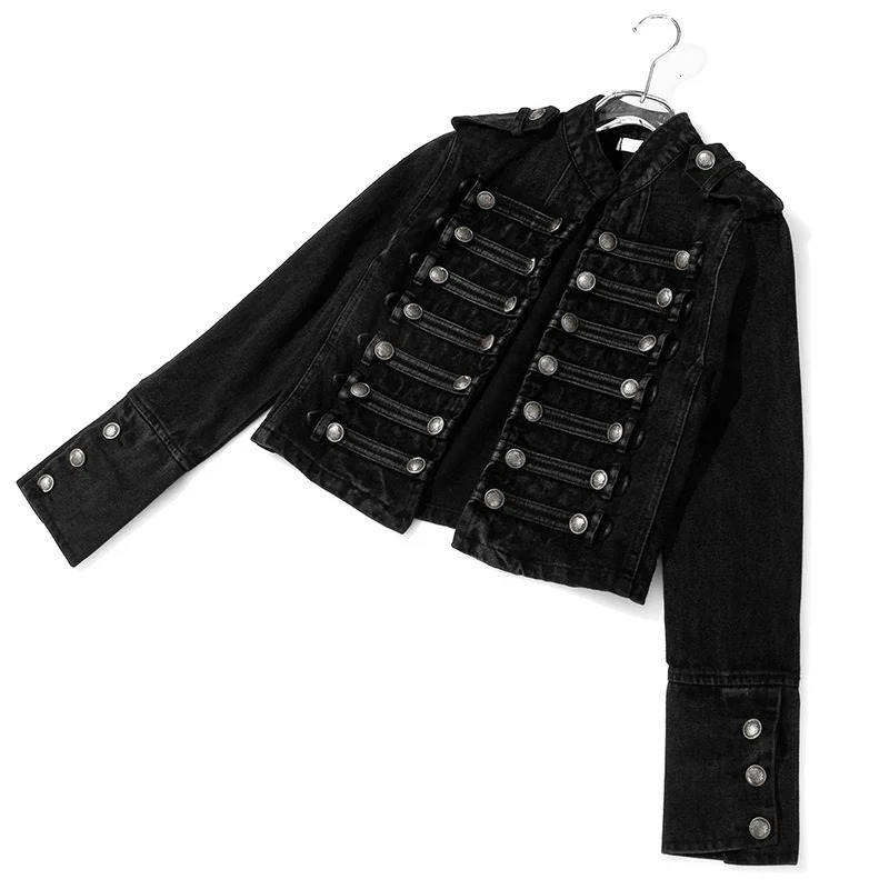 Streetwear Casual Loose Button Split Short Denim Jacket Women Fashion Spring Autumn 2026 Stand Collar Long Sleeve Jean Jacket 260303