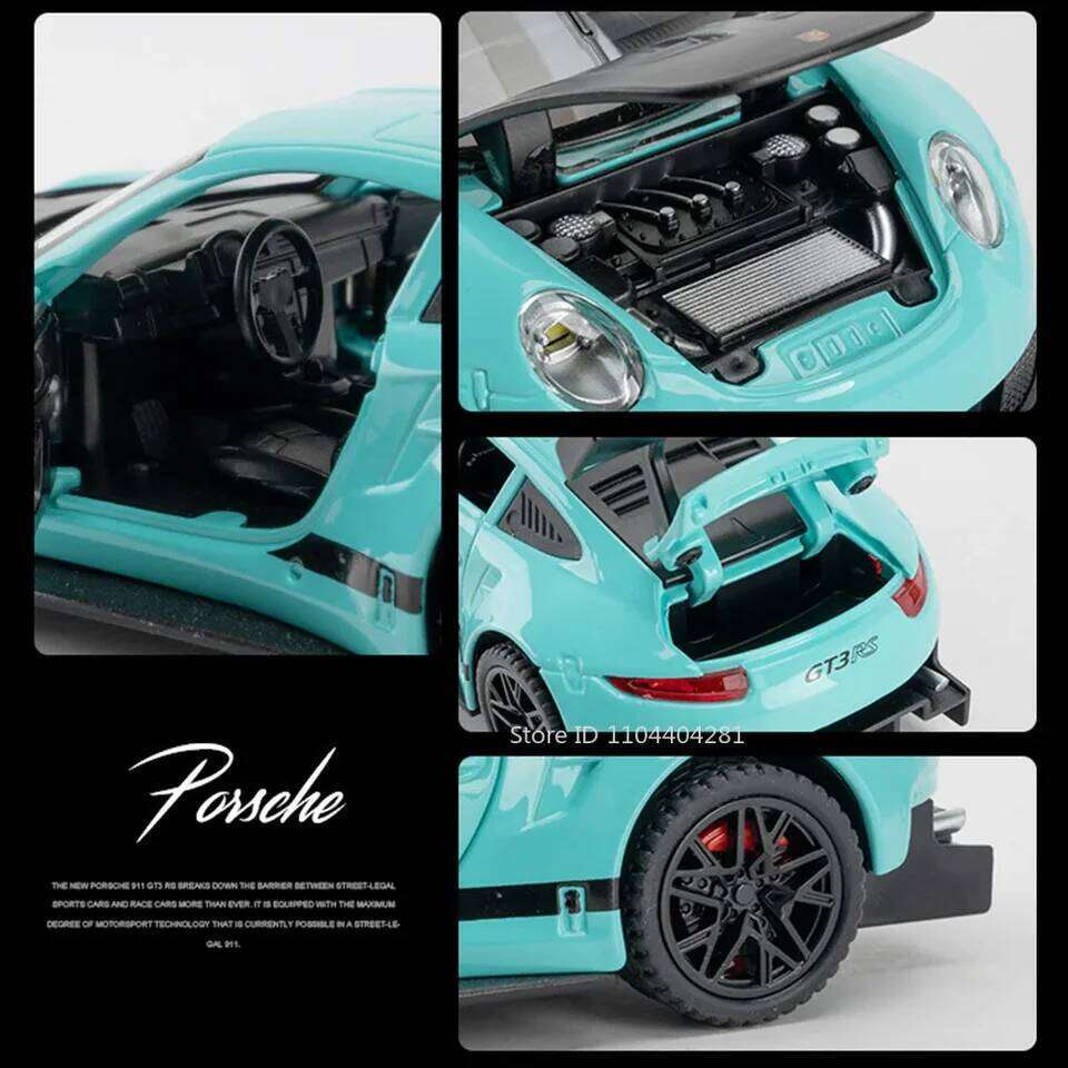 1:32 911 GT3RS Panamera Alloy Miniature Model Toys Diecast Doors Opened Sound Light Rubber Tires Vehices for Boy's Birthday Gift Z260306