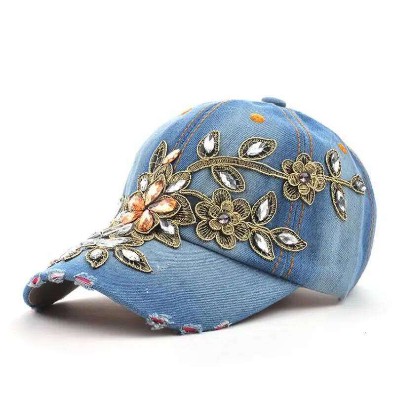 COKK Women's Baseball Diamond Painting Embroidery Flower Denim Snapback Hats Jeans Woman Female Cap Cowboy Summer Sun Hat Y260304