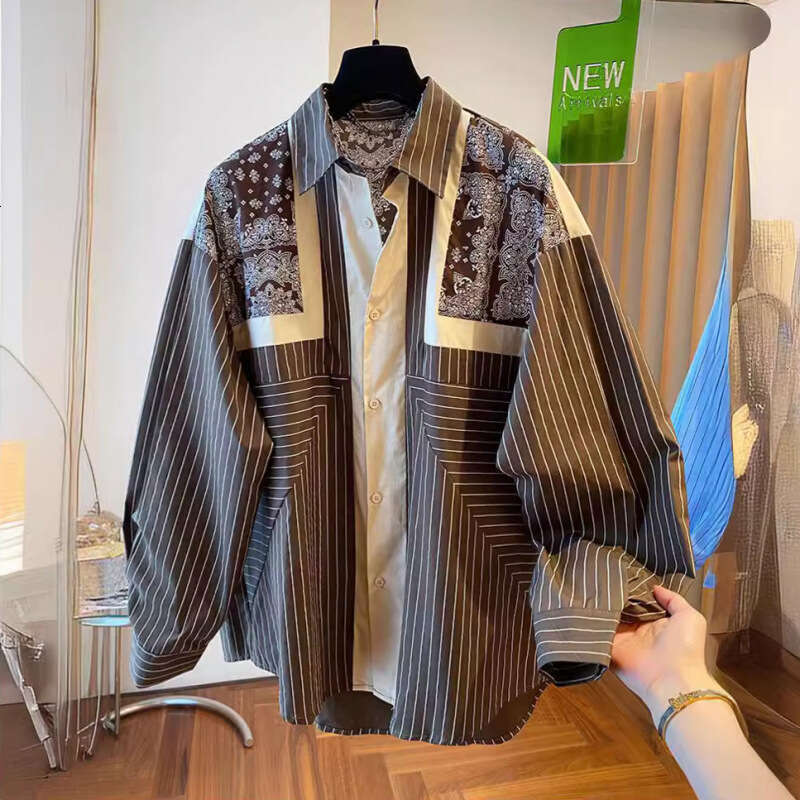 Mardi Hefxessdr Loose Fit Long Sleeve Blue Striped Printed Casual Shirt Women's Spring Autumn Fashion Soft Satin Fabric Collar
