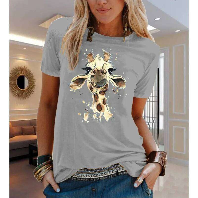 COTTON 100% Animal Flower Print Short Sleeve T-shirt Woman Aesthetic Clothes Women Clothing Graphic T Shirts Oversized Tops XJ260306