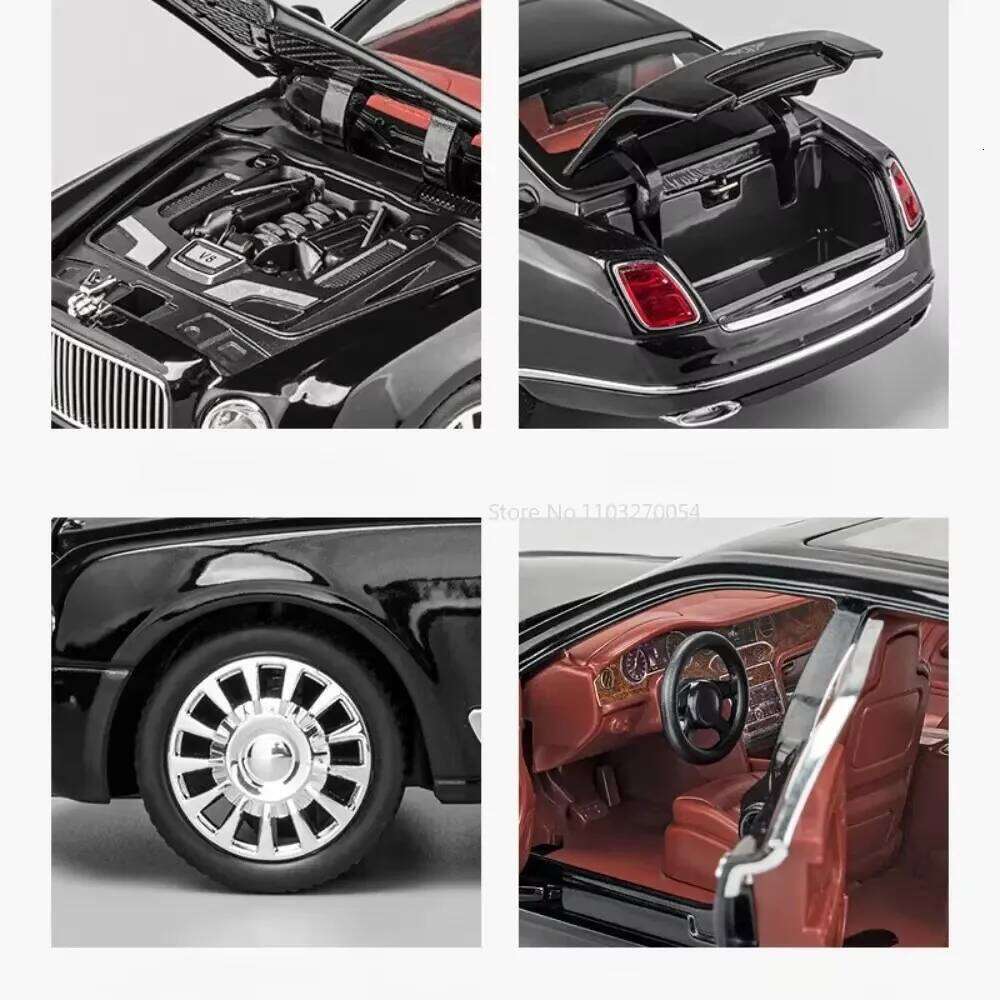 1:24 Mulsanne Continental GT Car Model Diecast Alloy Toy 6 Doors Opened Pull Back Sound Light Miniature Models Christmas Present Z260307