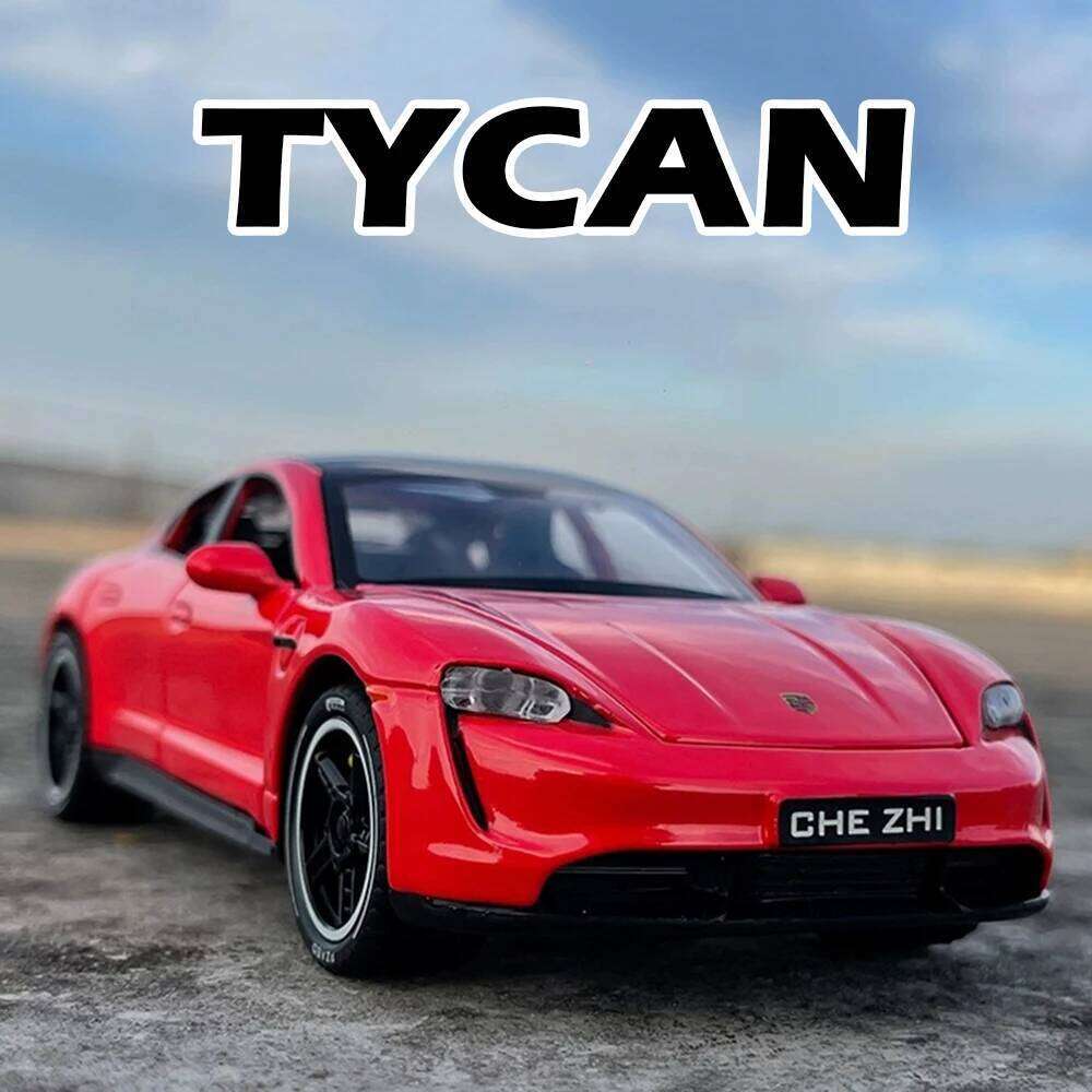 1: 32 Taycan Macan Diecast Alloy Sports Car Models Toys Sound Light Pull Back 6 Doors Opened Miniature Vehices Desktop Ornament Z260306