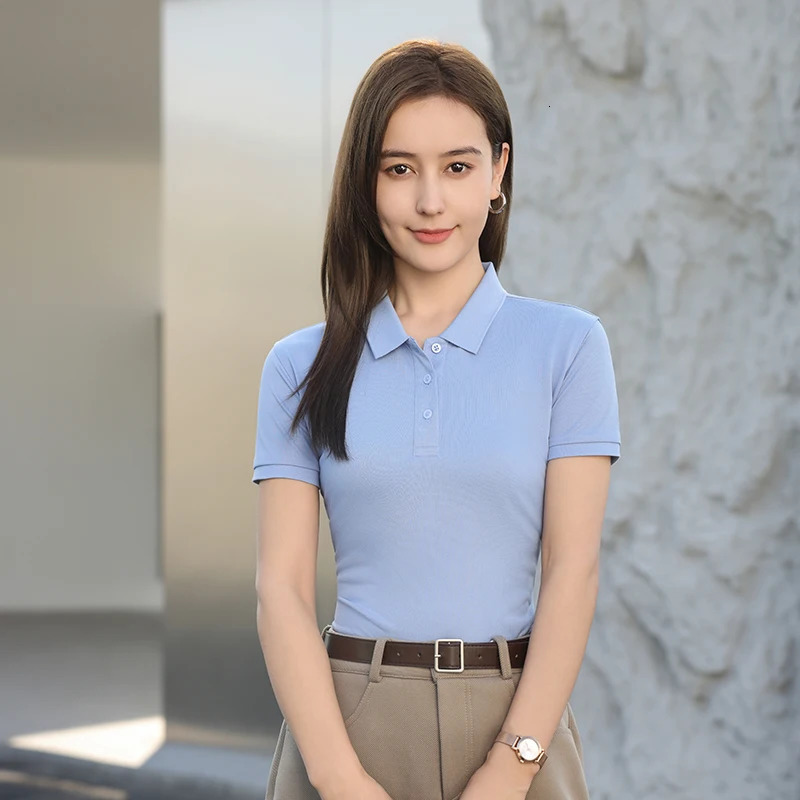 2026 Solid Polo Shirts Commuting Basics TShirts Comfy Button Shirt Sport Tops Office Daily Womans Clothes 260228