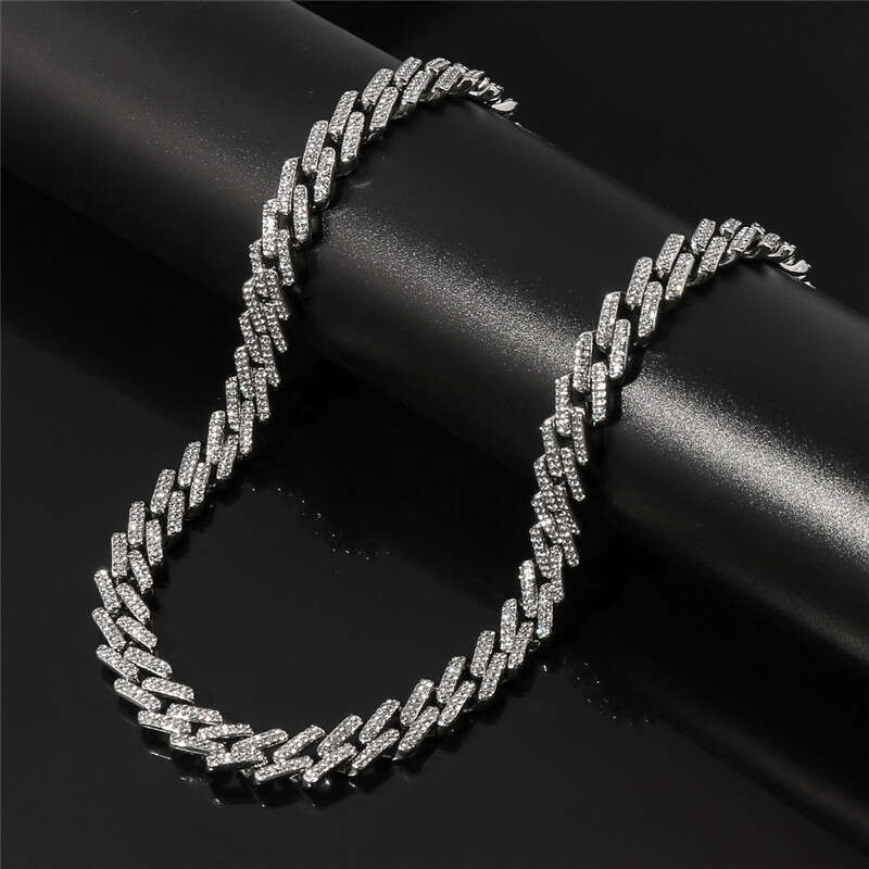 New full-diamond rhinestone Cuban chain high-quality design alloy necklace hip-hop party accessory