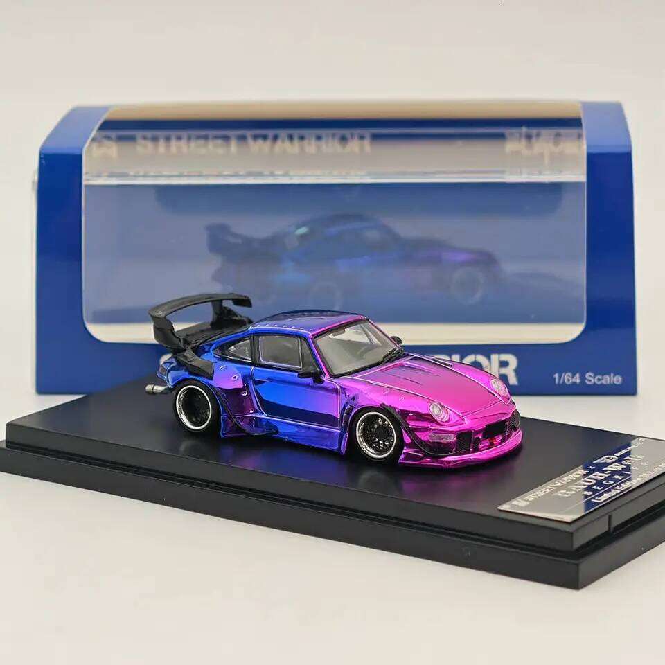 STREET WARRIOR SW 1/64 for 993 RWB Gradient Chrome Purple Diecast Models Car Toy Limited 499 Collection Auto Gift Z260306