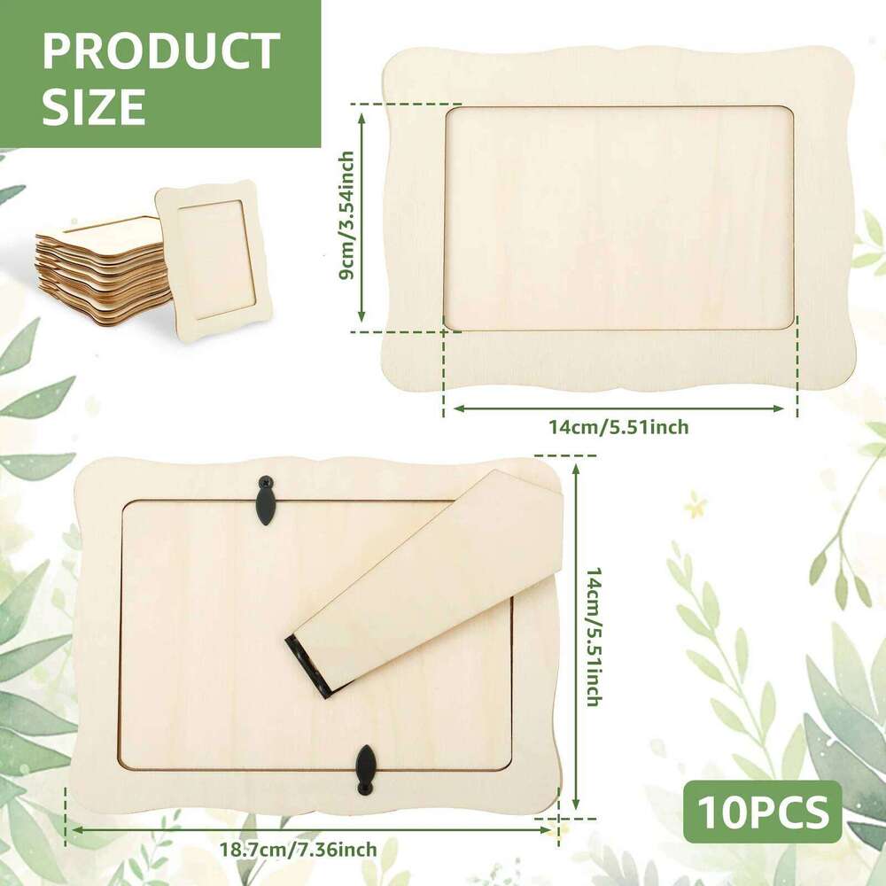 10Pcs Unfinished Wooden Frames Wavy/Rectangle Holder DIY Painting Crafts Photo Display Stand Home Office Desktop Decor H260306