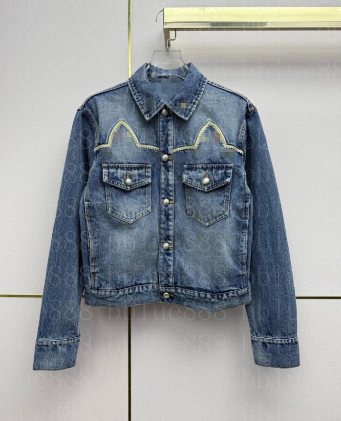 26 Women's Cowboy Double Pocket Jacket/Pattern Embroidery Decoration/Gradient Washable Blue Pants Set 3-07