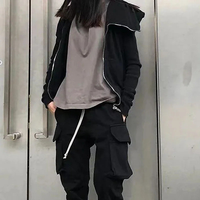 Autumn Zipper Black Hoodies Mens Womens Sportswear Jacket American Rock Hip Hop Street Wear Elastic Knitted Coats 260305