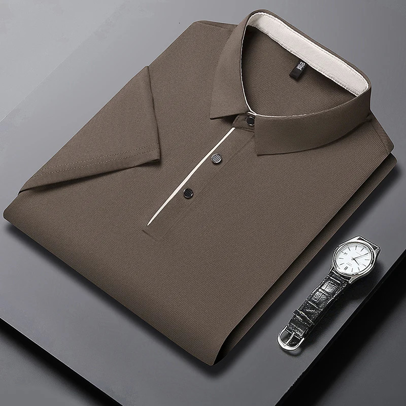 Solid Color Polo Shirt Men Business Polo Collar Half sleeved Top Summer Casual Short sleeved T-shirt Men Mountaineering Shirts 260304