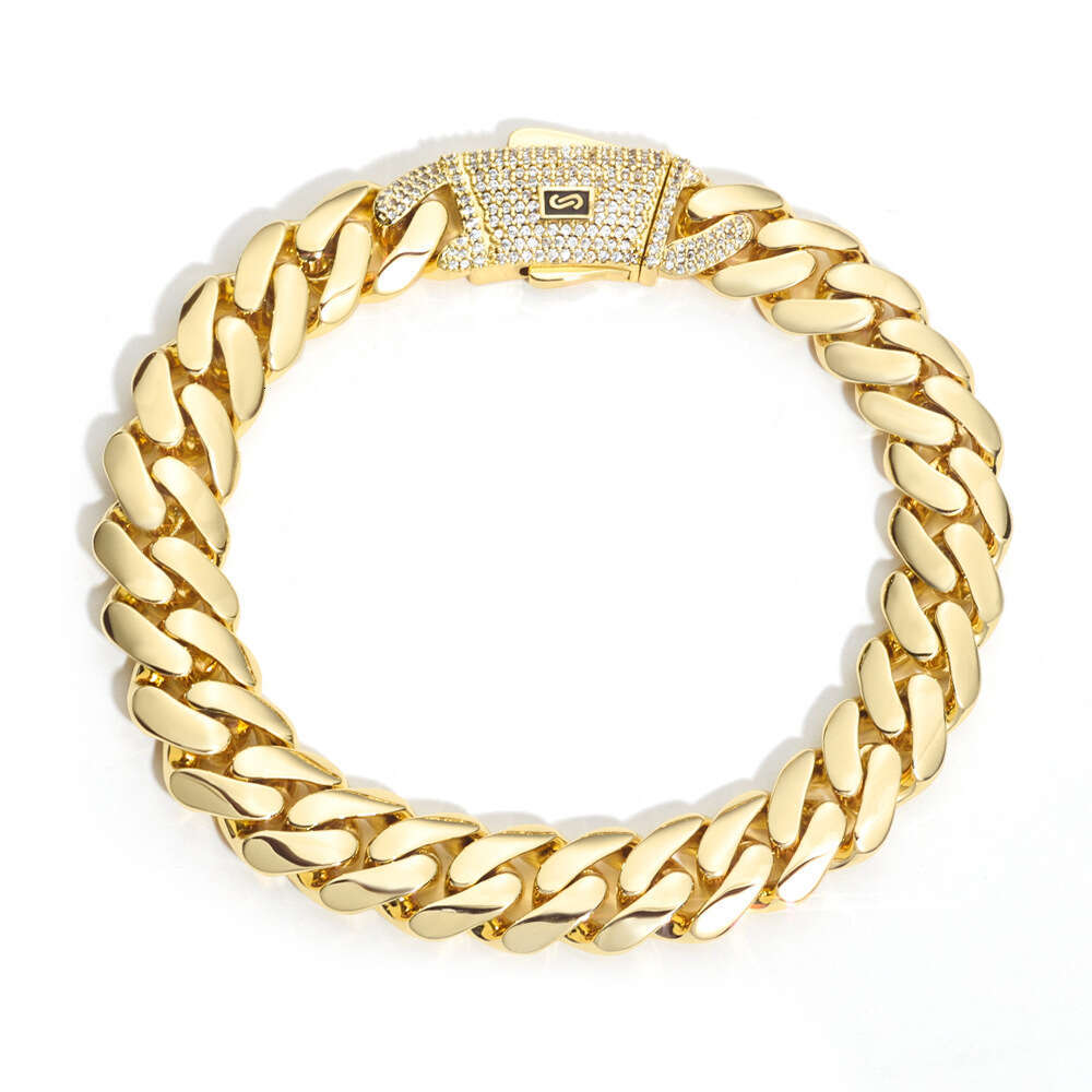 European and American Hip-Hop Cross-Border 14K Gold Smooth Cuban Chain High-Quality Trendy Men's Bracelet Personalized Jewelry Customization