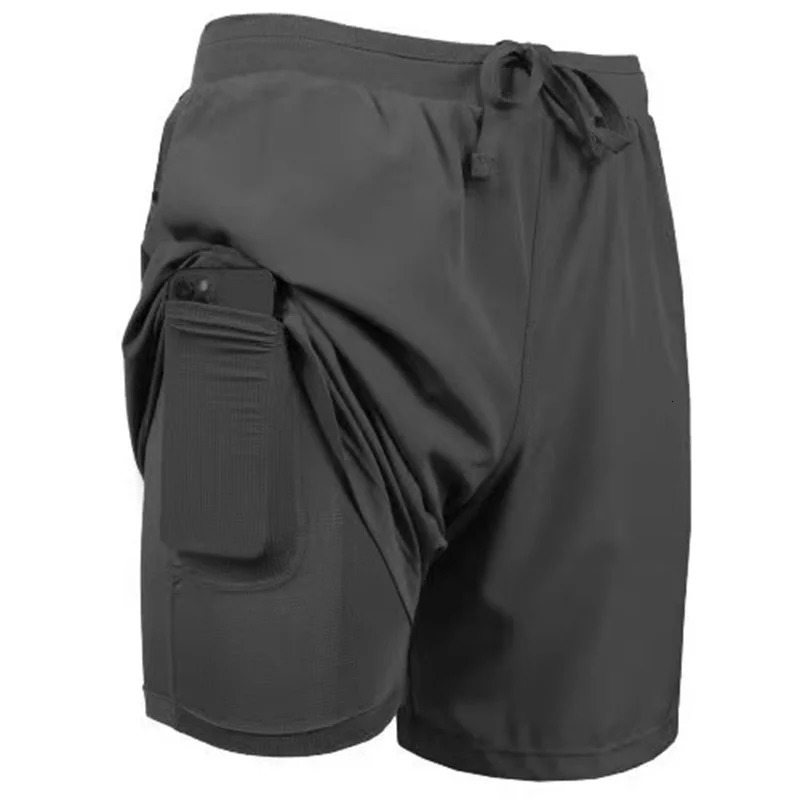 Mens Builtin pocket Shorts Quickdrying Fitness Double Layer Men Breathable Workout Training casual Sports Short Pants 260306