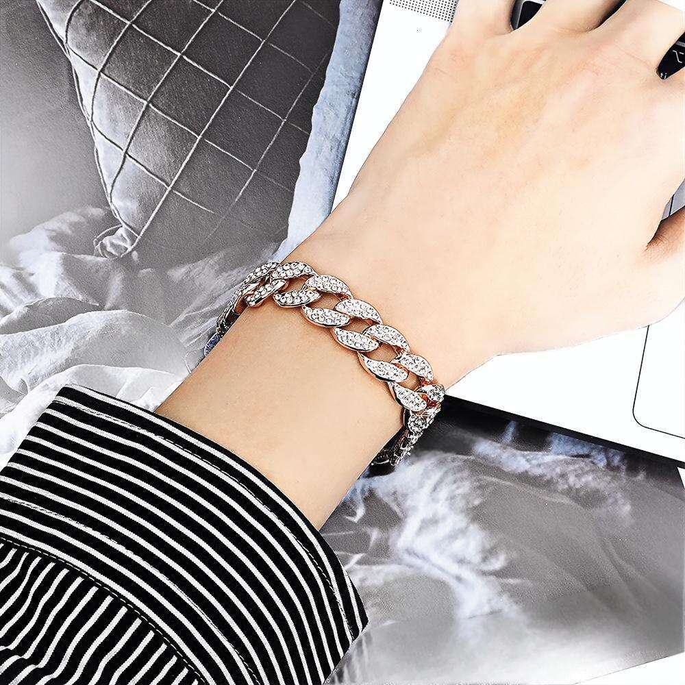 Popular fashion high-end luxury versatile diamond-shaped Cuban chain high-quality zinc alloy necklace hip-hop bracelet for men and women