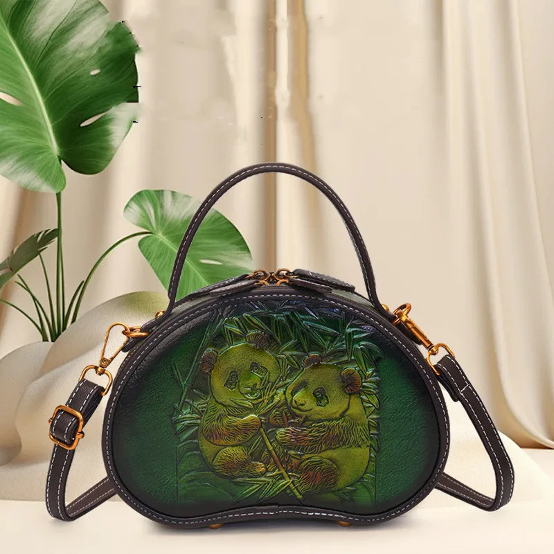 Chinese Style Shoulder Crossbody Bags For Women Leather Vintage Aesthetic Bag Large Capacity Panda Print Tote 260307