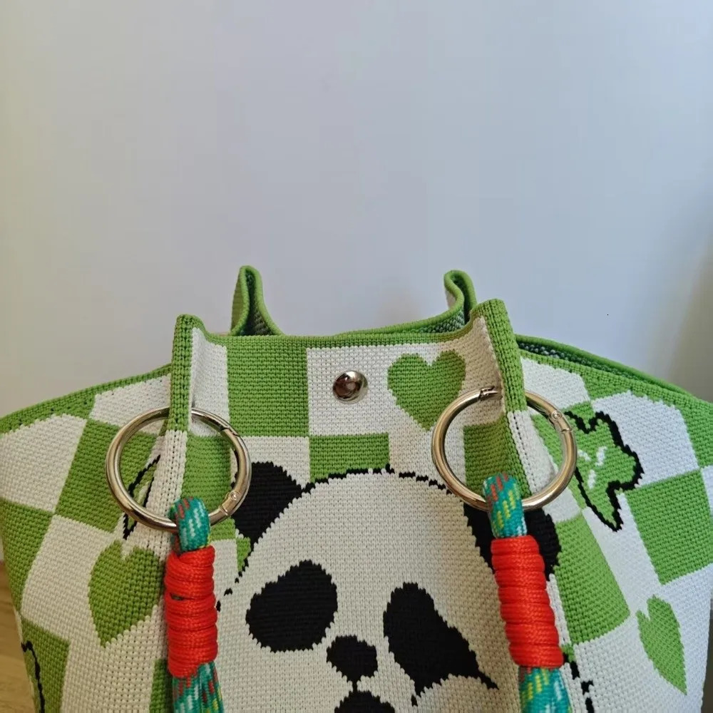 Cute Cartoon Panda Handbag Portable Knitted Tote Bag Large Capacity Multifunctional Bucket Women 260307
