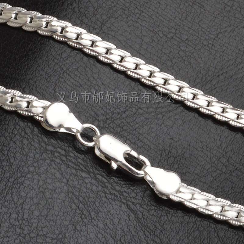 New cross-border model silver 4MM rope necklace and bracelet for men, fashionable women's high-quality jewelry set, twisted chain